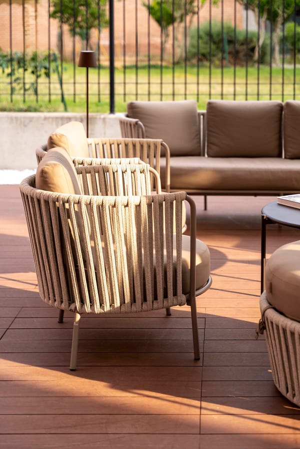 Detail of outdoor garden seating in the courtyard of Palazzo dei Guardiani